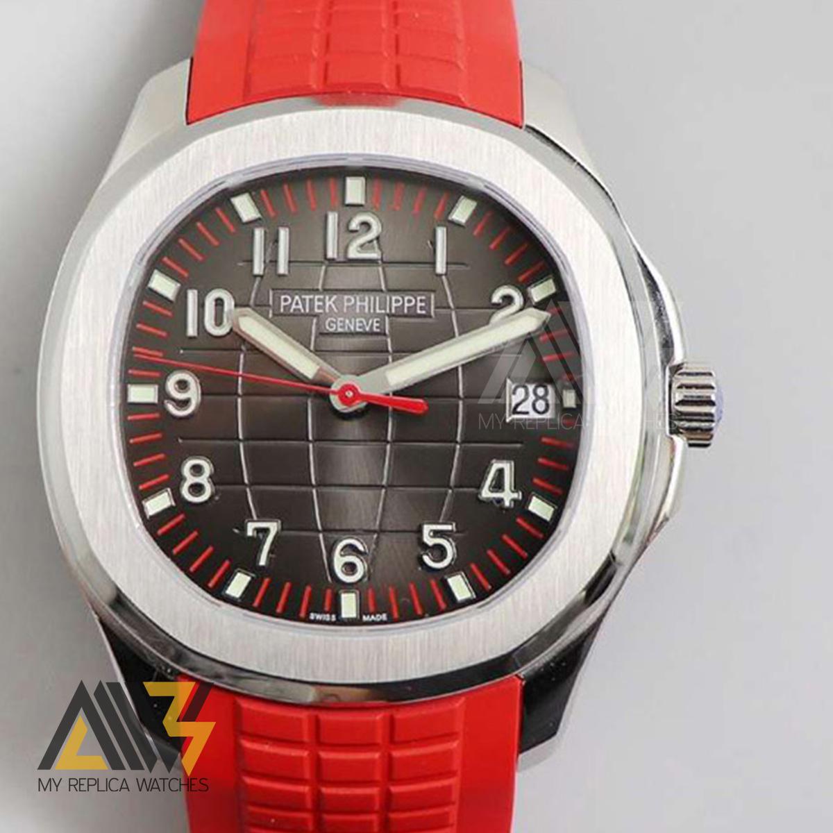 Aquanaut Jumbo 5167A-012 Singapore Edition Stainless Steel Case ZF 1:1 Best Edition Red Second Hand on Red Rubber Strap 324CS Clone (Correct Thickness)